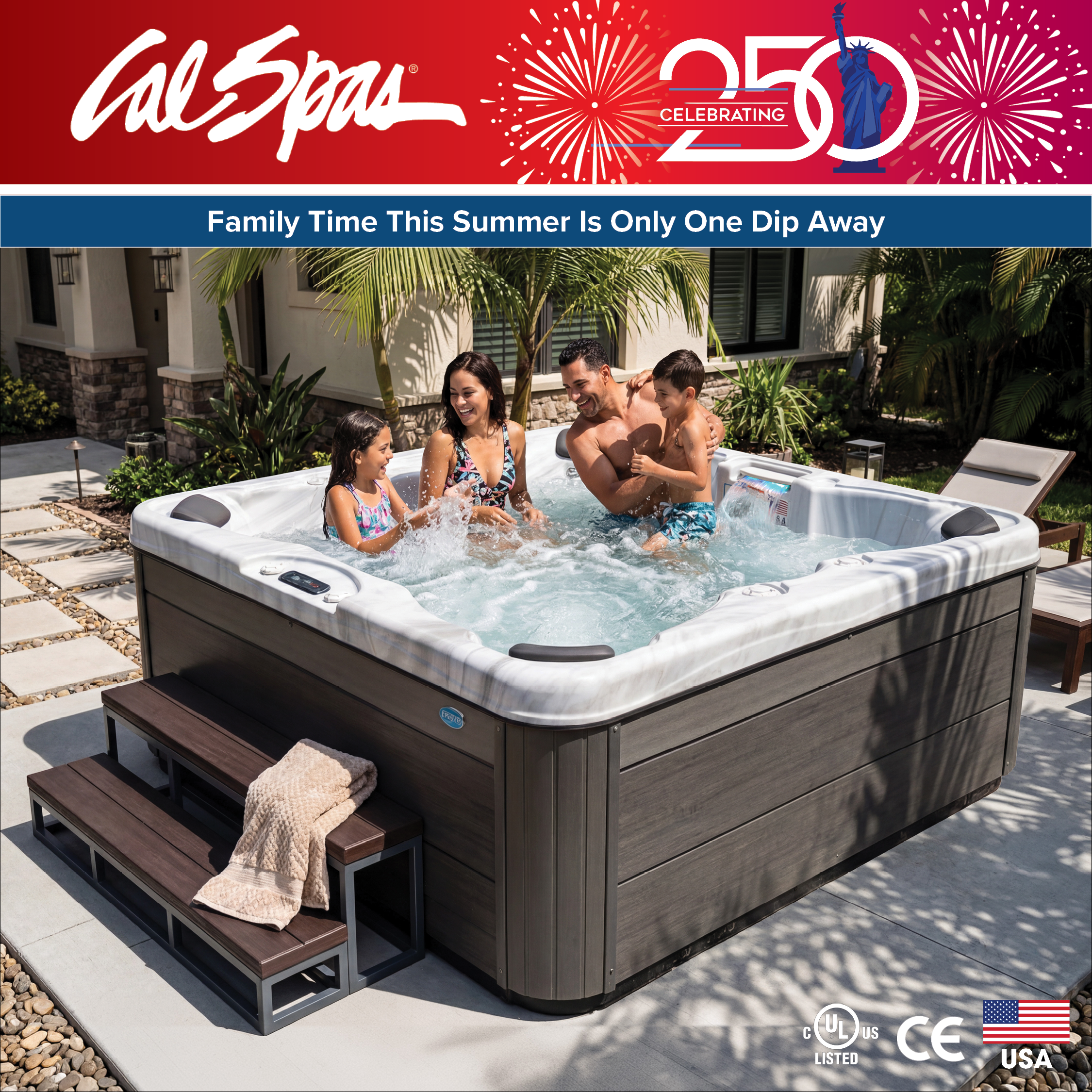 Calspas hot tub being used in a family setting - Sugar Land